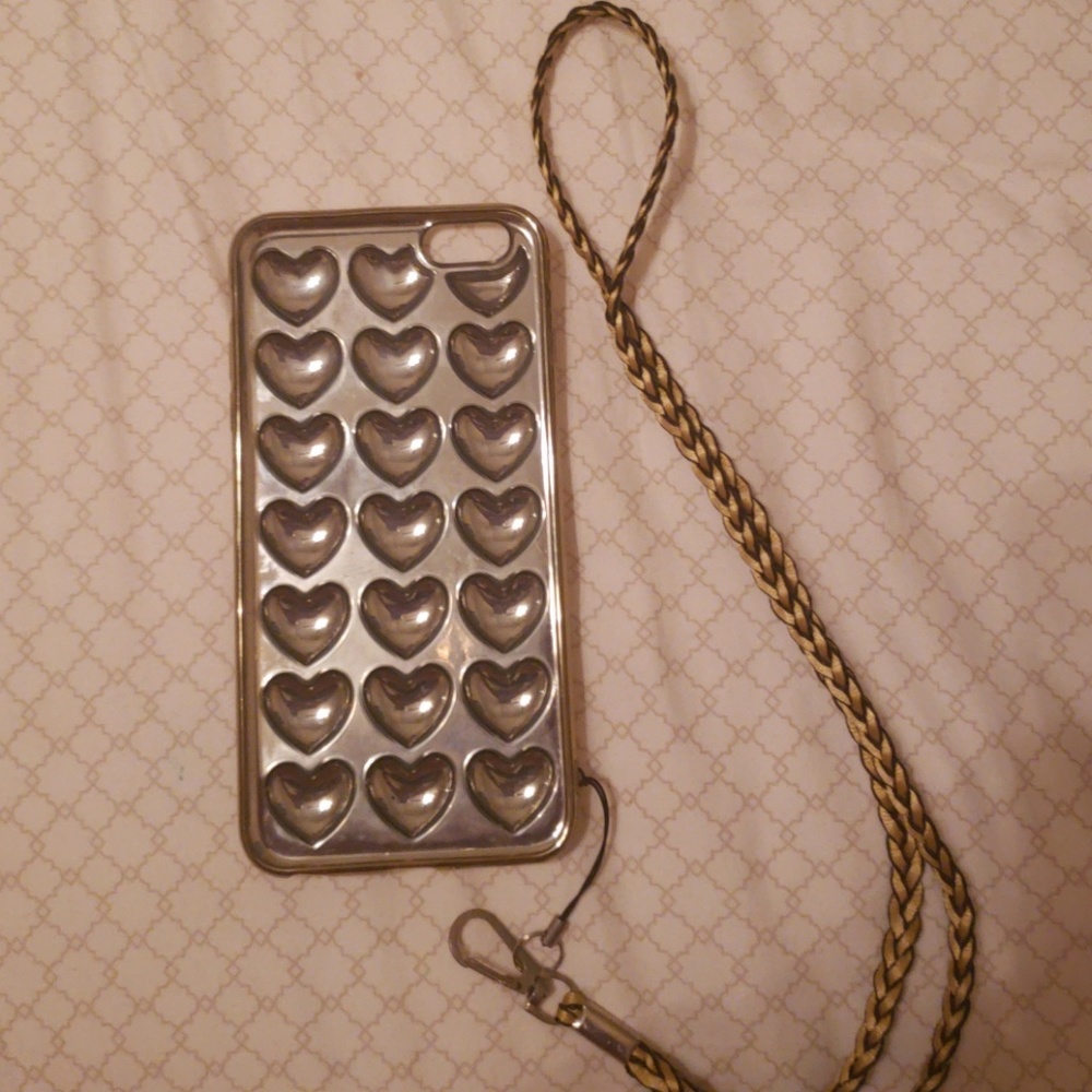 IPhone 6 plus case gold 3d hearts with keychain